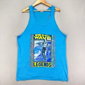 Vintage 80s Big Wave Legends Tank Top Mens XL Blue Paper Thin Neon Retro Surf